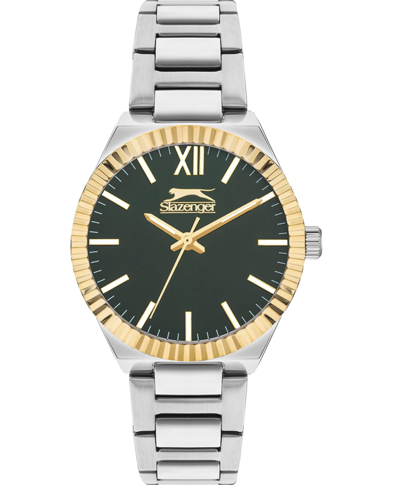 Slazenger Slazenger SL.09.2304.3.02  SL.09.2304.3.02 кварцевые женские часы зеленый циферблат, браслет суперметалл — вид спереди