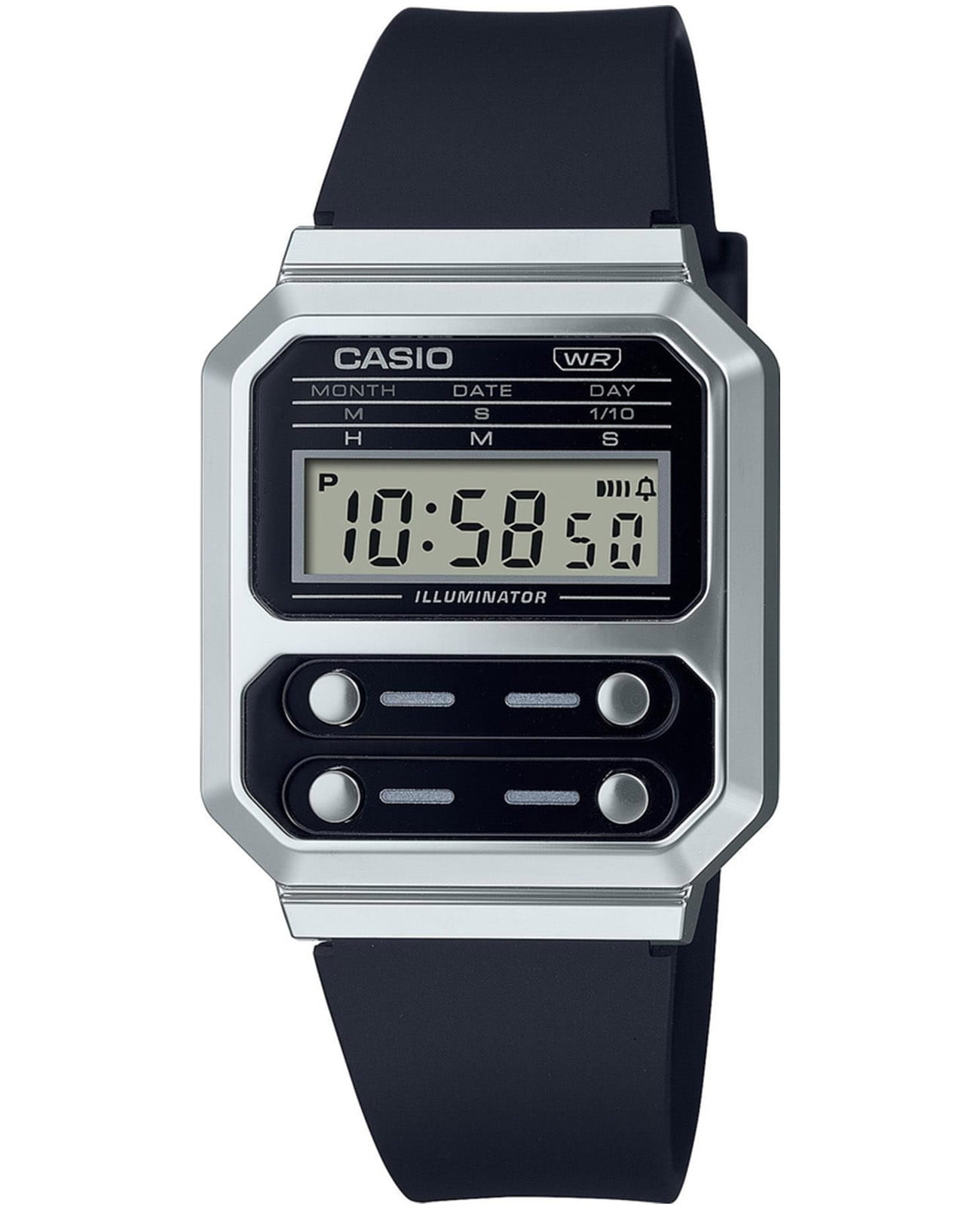 Casio Casio Vintage A100WEF-1ADF  A100WEF-1ADF кварцевые мужские часы черный циферблат, браслет нержавеющая сталь — вид спереди