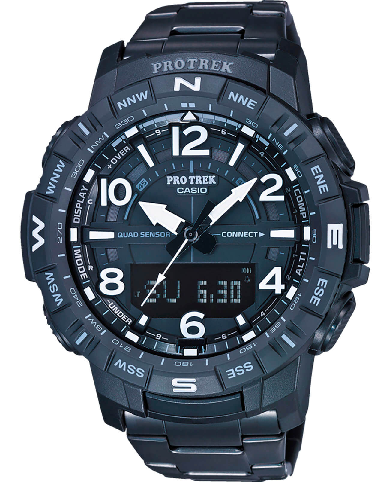 Casio Casio Pro Trek PRT-B50YT-1 PRT PRT-B50YT-1ER кварцевые мужские часы черный циферблат, браслет титановый c ip покрытием — вид спереди