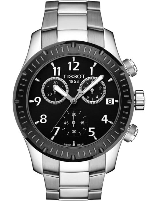 Tissot Tissot-V8 Quartz Chronograph T039.417.21.057.00 V8  T0394172105700 кварцевые мужские часы черный циферблат, браслет нержавеющая сталь — вид спереди