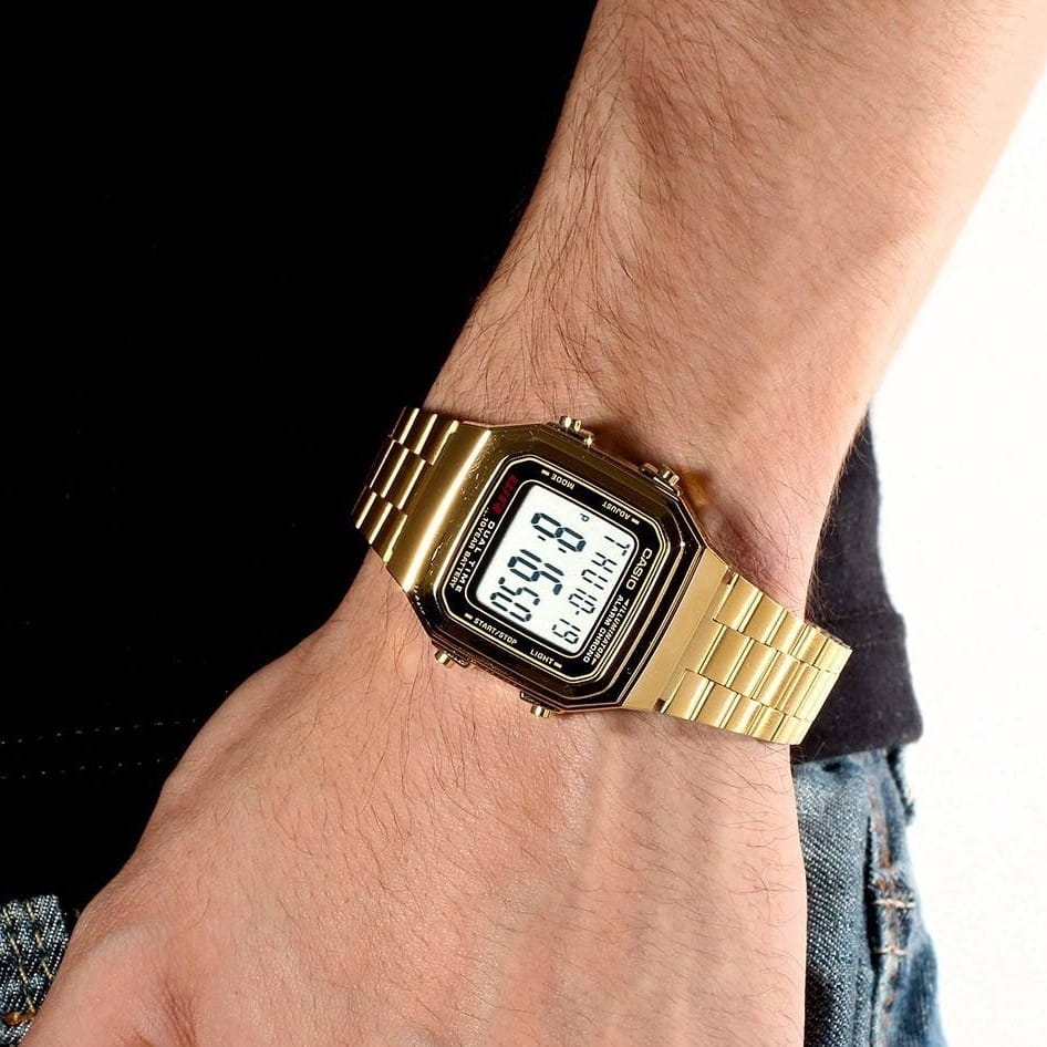 Casio Casio Vintage A178WGA-1ADF (A178WGA-1A), vintage япония мужские часы на браслете нержавеющая сталь боковой вид