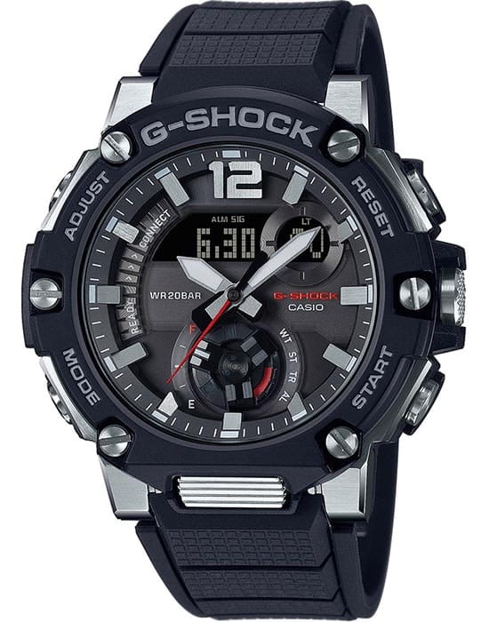 Casio Casio G-Shock GST-B300-1A GST G-Steel GST-B300-1A электронные мужские часы черный циферблат, браслет пластик — вид спереди