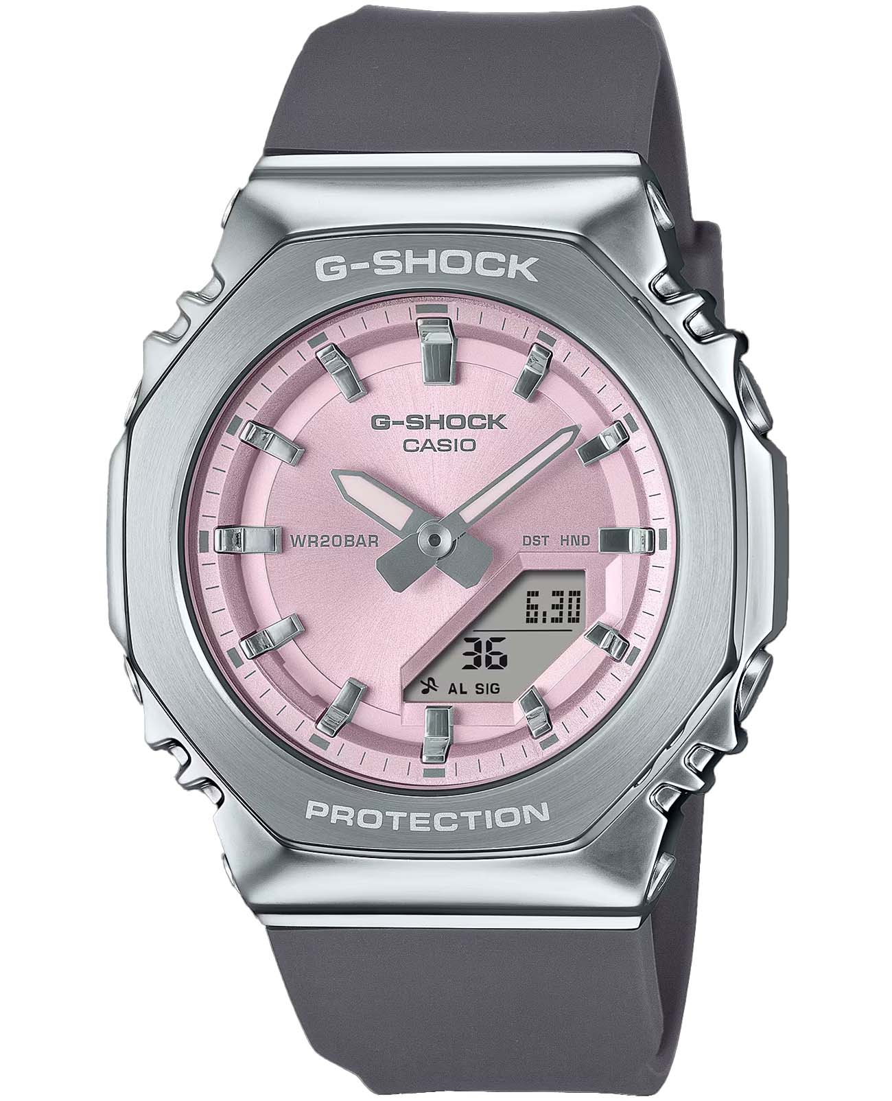 Casio Casio G-Shock GM-S2110-4A GM GM-S2110-4A электронные женские часы розовый циферблат, браслет пластик — вид спереди