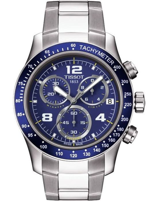 Tissot Tissot-V8 Quartz Chronograph T039.417.11.047.02 V8  T0394171104702 кварцевые мужские часы синий циферблат, браслет  — вид спереди