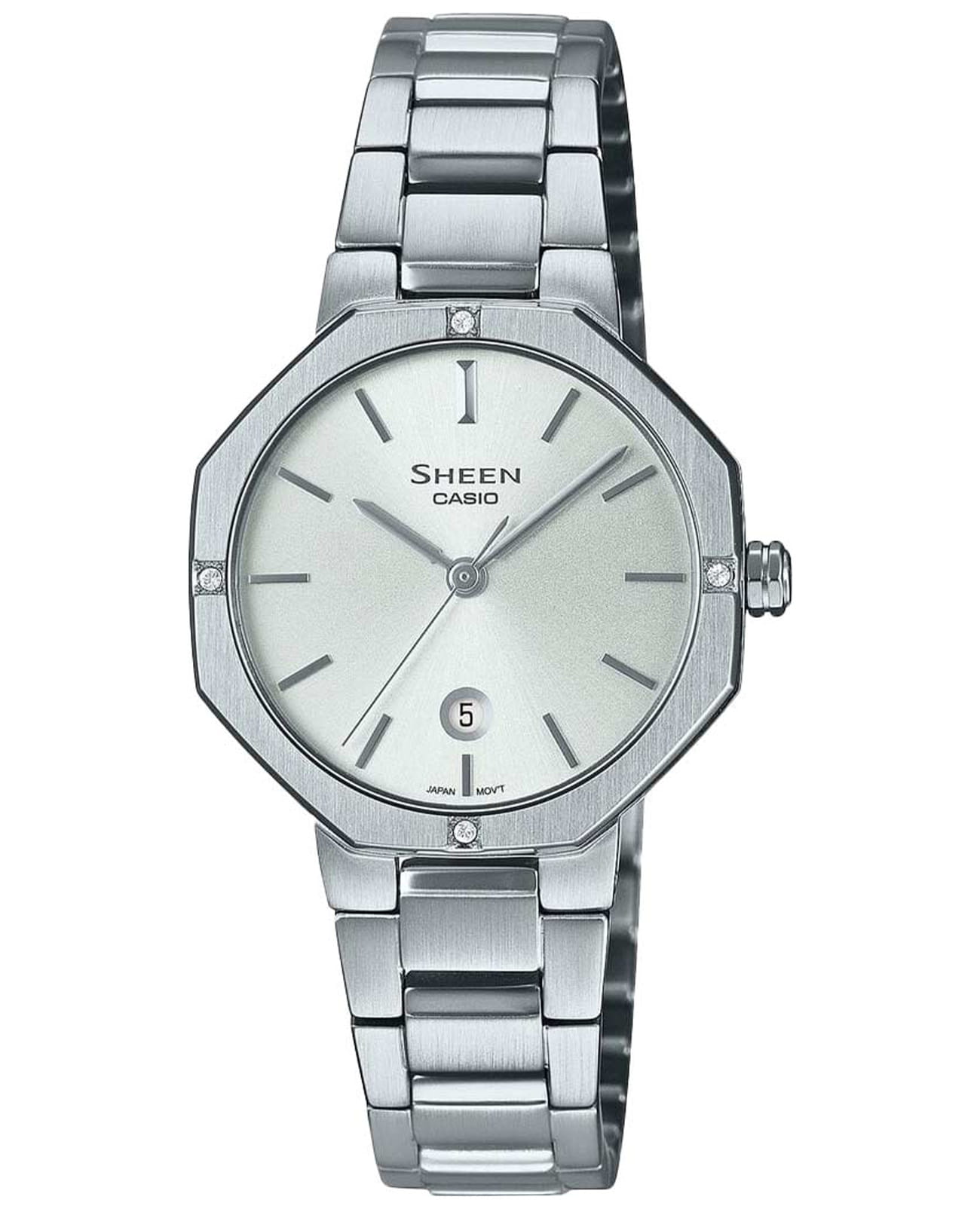 Casio Casio Sheen SHE-4543D-7A  SHE-4543D-7A кварцевые женские часы серебристый циферблат, браслет нержавеющая сталь — вид спереди