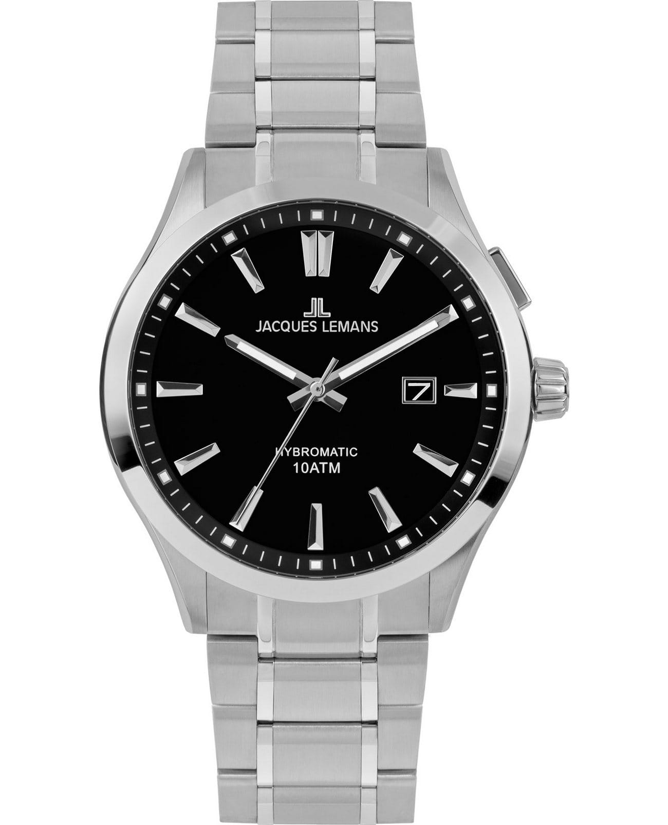 Jacques Lemans Jacques Lemans Classic 1-2130E  1-2130E кварцевые мужские часы черный циферблат, браслет нержавеющая сталь — вид спереди