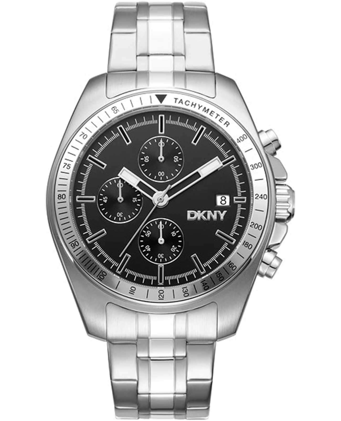 DKNY DKNY Central Park Chrono DK1G049M0055  DK1G049M0055 кварцевые мужские часы черный циферблат, браслет нержавеющая сталь — вид спереди