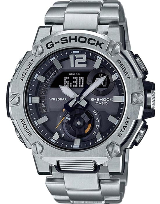 Casio Casio G-Shock GST-B300E-5A GST G-Steel GST-B300E-5AER электронные мужские часы черный циферблат, браслет титановый — вид спереди