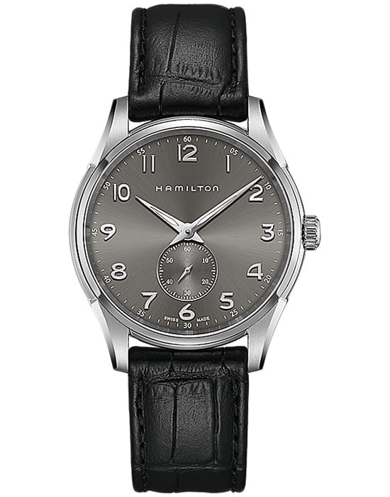 Hamilton Hamilton Jazzmaster Thinline Quartz H38411783  H38411783 кварцевые мужские часы черный циферблат, браслет кожаный — вид спереди