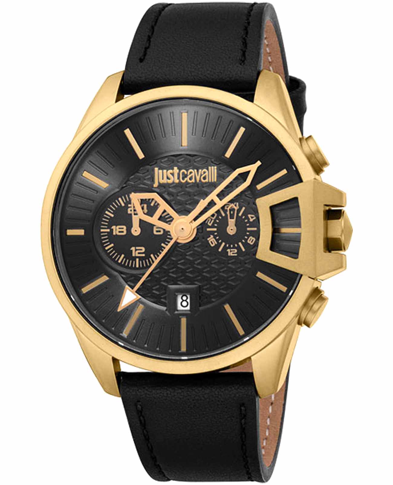 Just Cavalli Just Cavalli Maestro JC1G346L0025  JC1G346L0025 кварцевые мужские часы черный циферблат, браслет кожаный — вид спереди