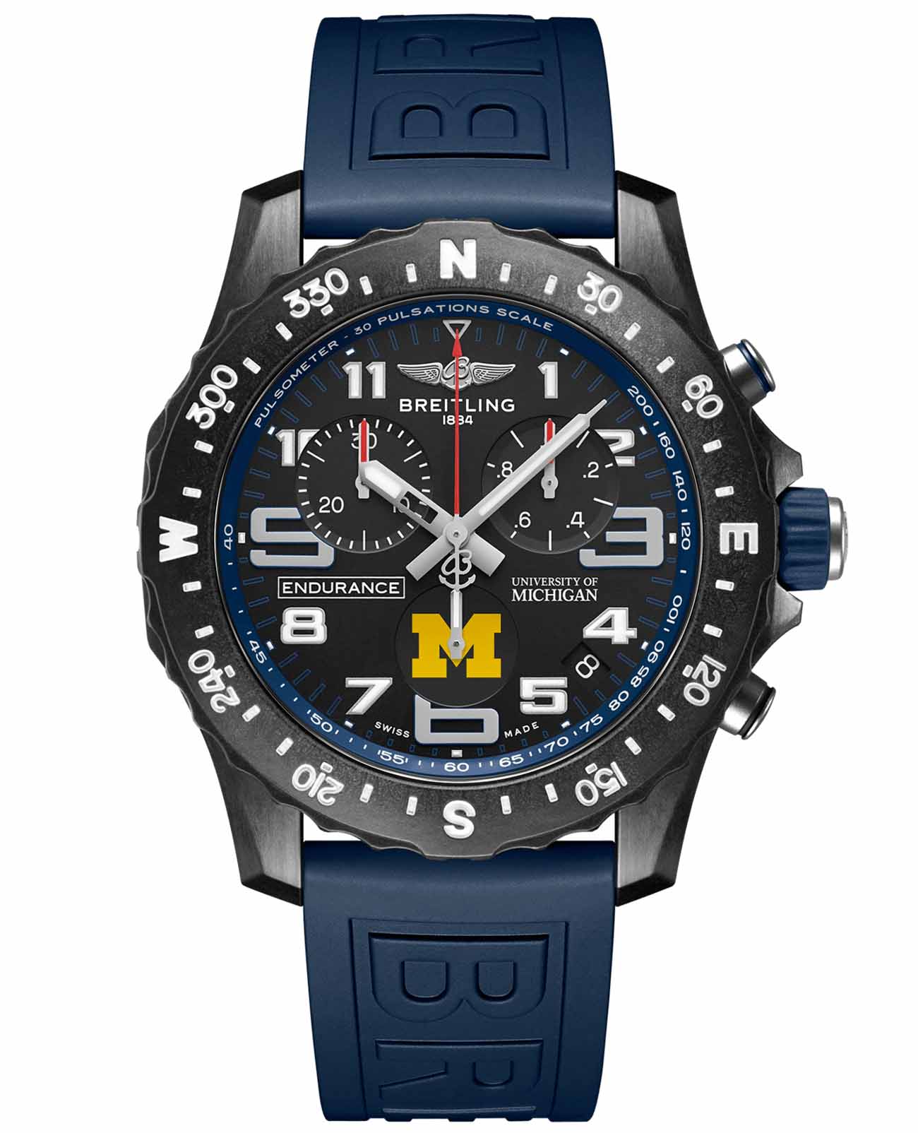 Breitling Breitling Endurance Pro University Of Michigan™ X823101C1B1S1  X823101C1B1S1 кварцевые мужские часы черный циферблат, браслет каучук — вид спереди