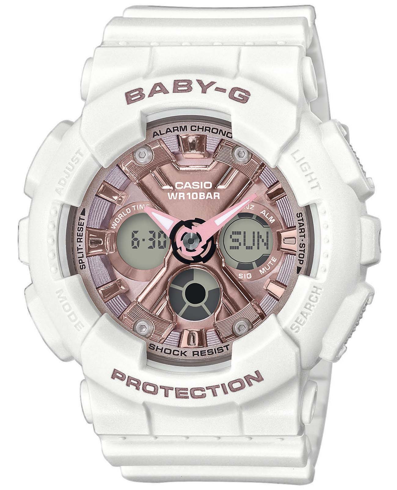 Casio Casio Baby-G BA-130-7A1DR (BA-130-7A1ER)  BA-130-7A1ER кварцевые женские часы розовый циферблат, браслет пластик — вид спереди
