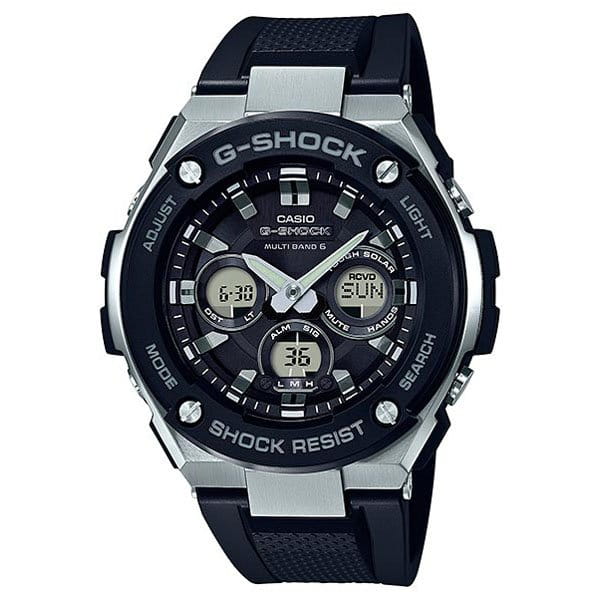 Casio Casio G-Shock GST-W300-1A GST G-Steel GST-W300-1A электронные мужские часы черный циферблат, браслет силикон — вид спереди