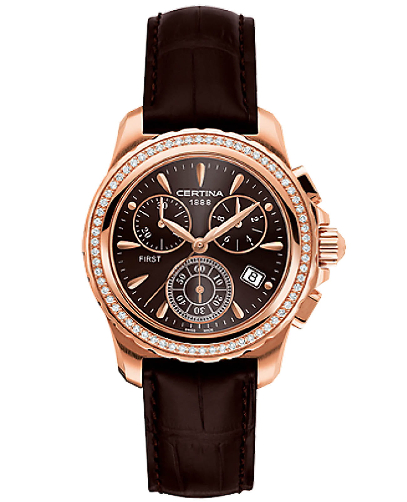 Certina Certina DS First Lady C900.217.76.297.00 DS First C9002177629700 кварцевые женские часы коричневый циферблат, браслет кожаный — вид спереди