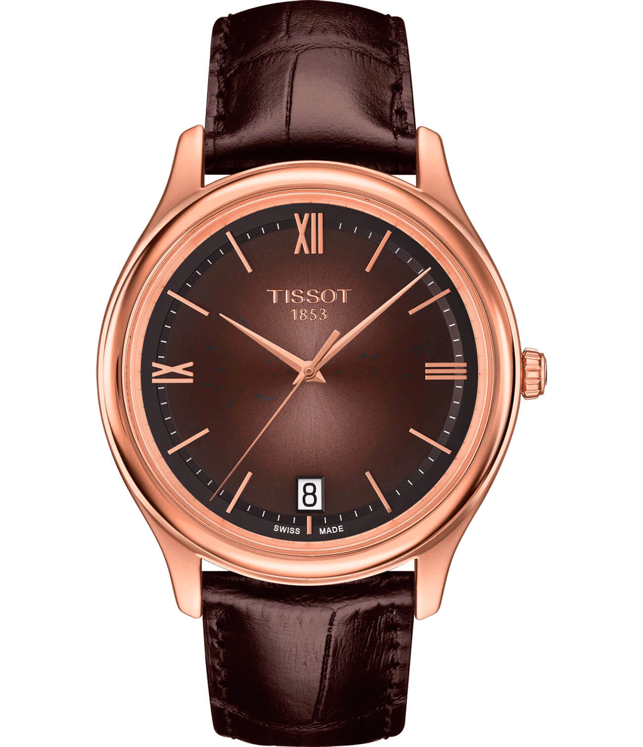 Tissot Tissot Fascination 18K Gold T924.410.76.308.00  T9244107630800 кварцевые мужские часы серый циферблат, браслет кожаный — вид спереди