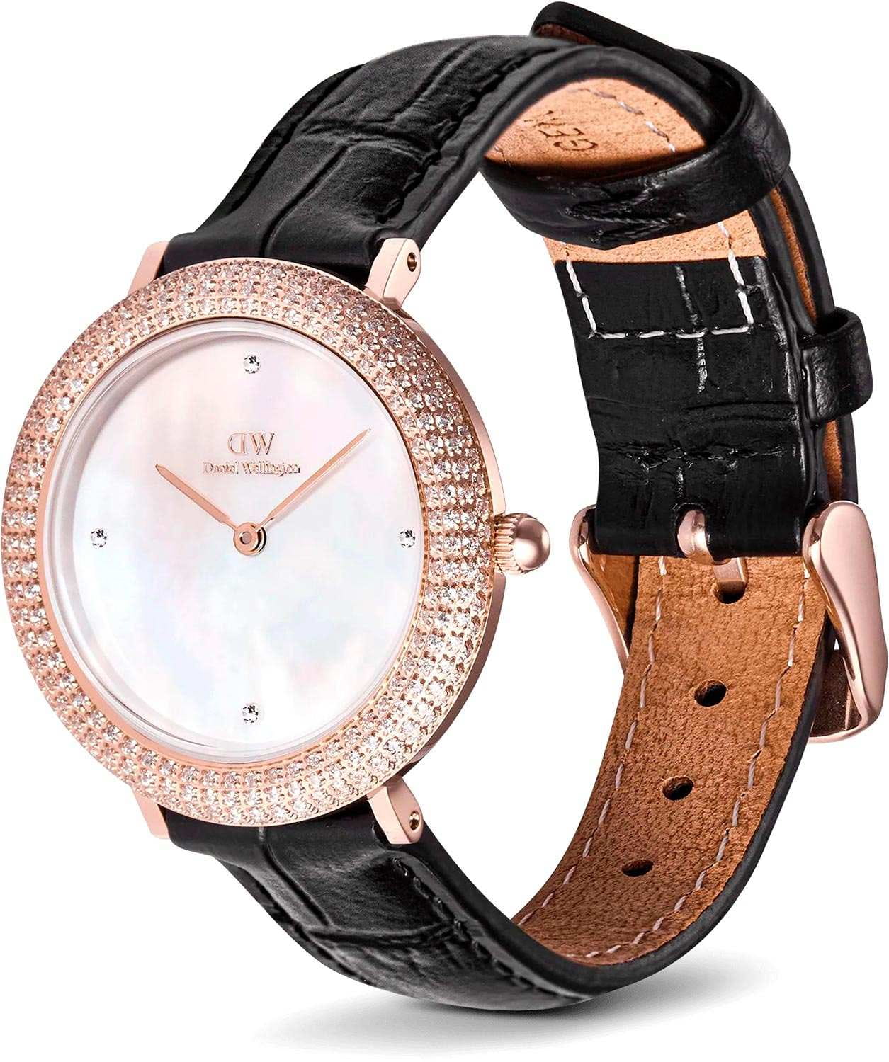 Daniel Wellington Daniel Wellington Crystalline Bezel Black Croc Rose Gold DW00100827,  швеция женские часы на браслете кожаный боковой вид