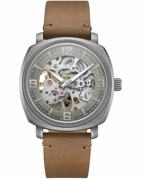 Kenneth Cole Kenneth Cole Mechanical KCWGE0020701  KCWGE0020701 механические мужские часы серый циферблат, браслет кожаный — вид спереди