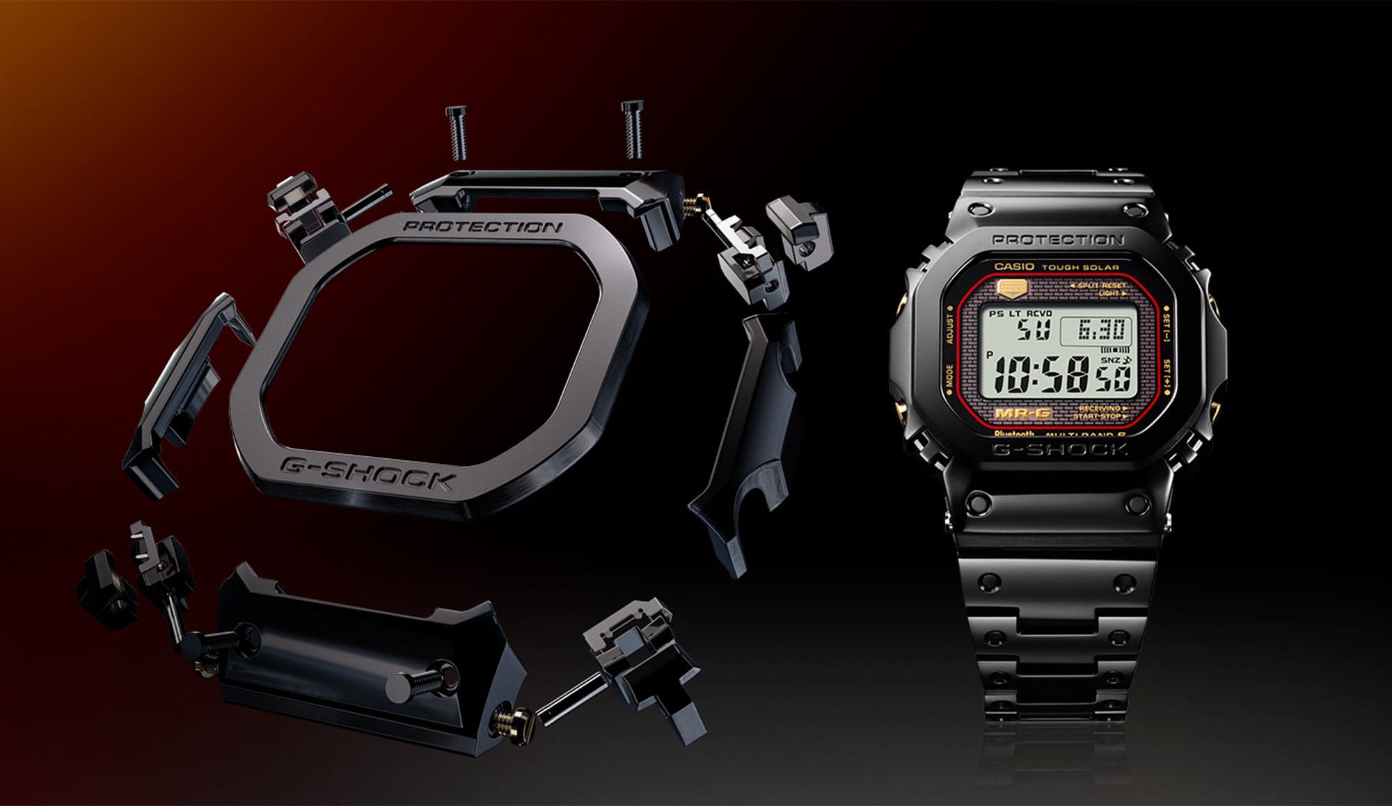 Casio MRG-B5000B-1DR мужские часы застежка крупным планом