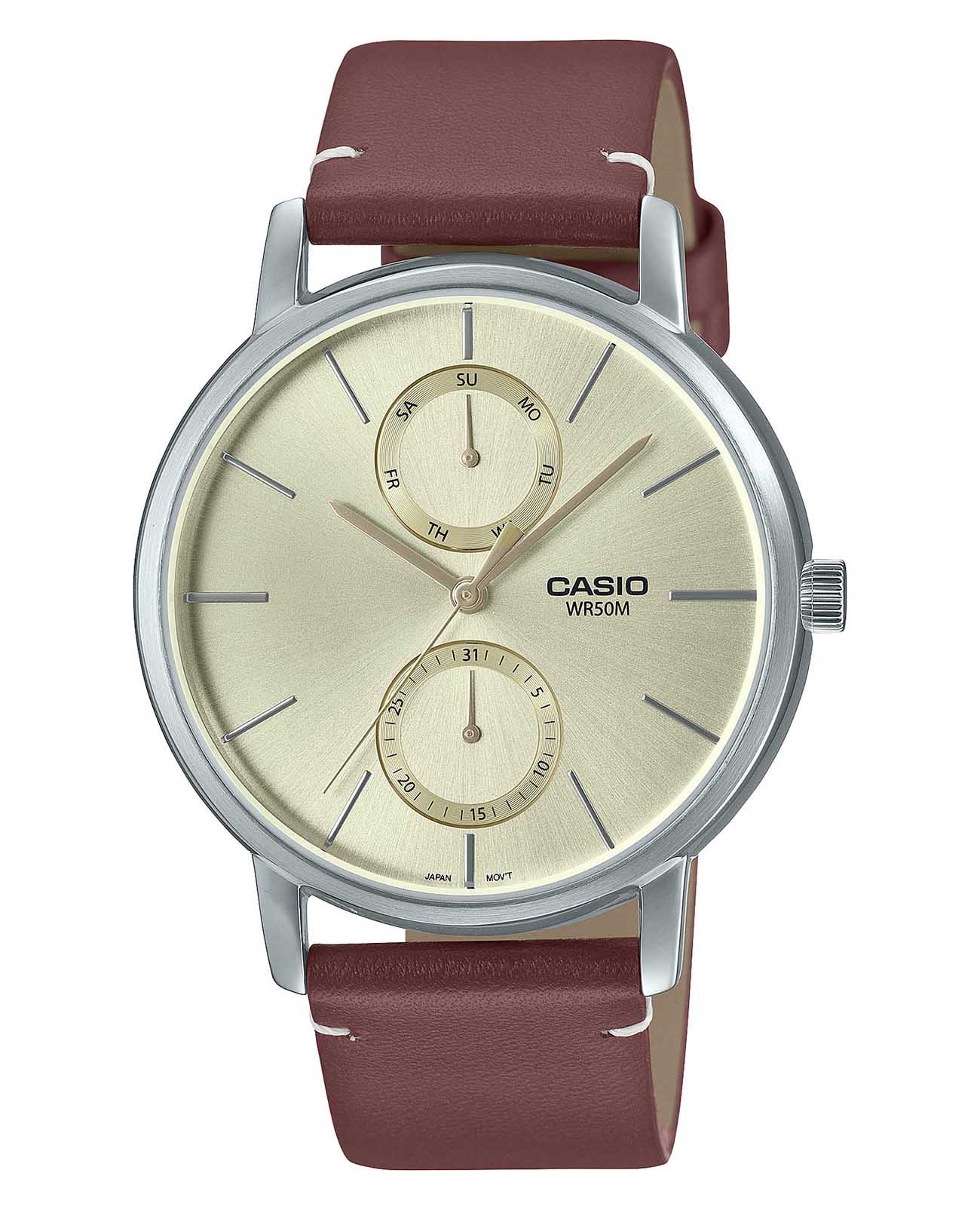Casio Casio Collection MTP-B310L-9A  MTP-B310L-9A кварцевые мужские часы шампань циферблат, браслет кожаный — вид спереди