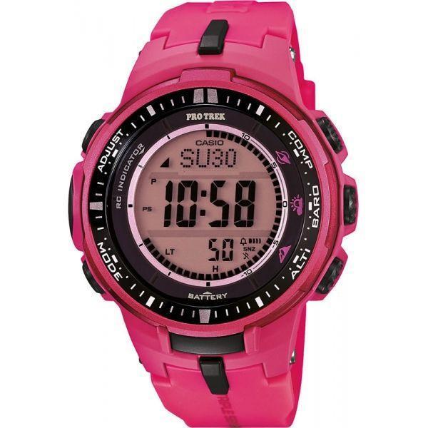 Casio Casio Pro Trek PRW-3000-4BDR PRW PRW-3000-4BDR электронные мужские часы розовый циферблат, браслет пластик — вид спереди