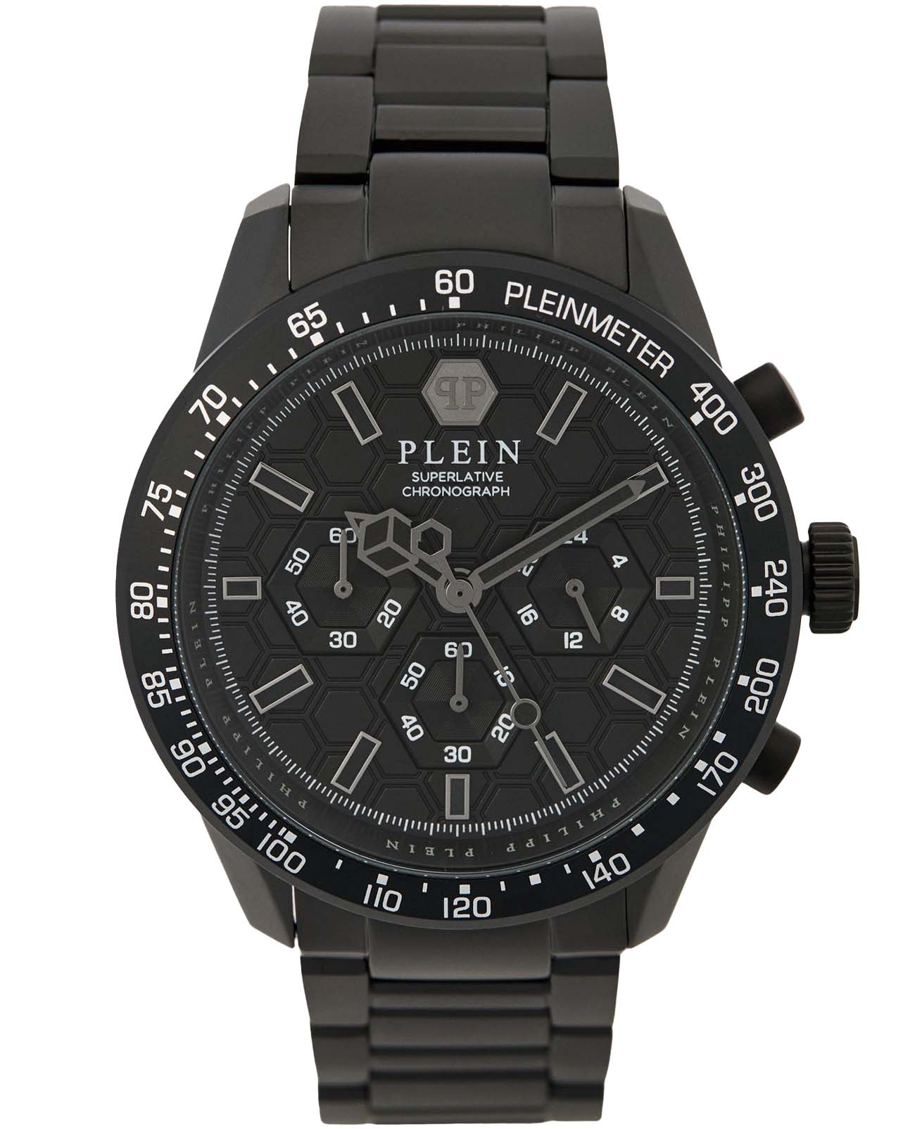 Philipp Plein Philipp Plein Gents Hyper-Sport Pleinmeter PWPYA0624  PWPYA0624 кварцевые мужские часы черный циферблат, браслет сталь с ip покрытием — вид спереди