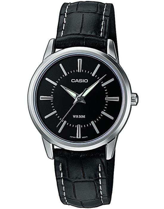 Casio Casio LTP-1303L-1A  LTP-1303L-1A автокварц (кинетик) женские часы черный циферблат, браслет кожаный — вид спереди