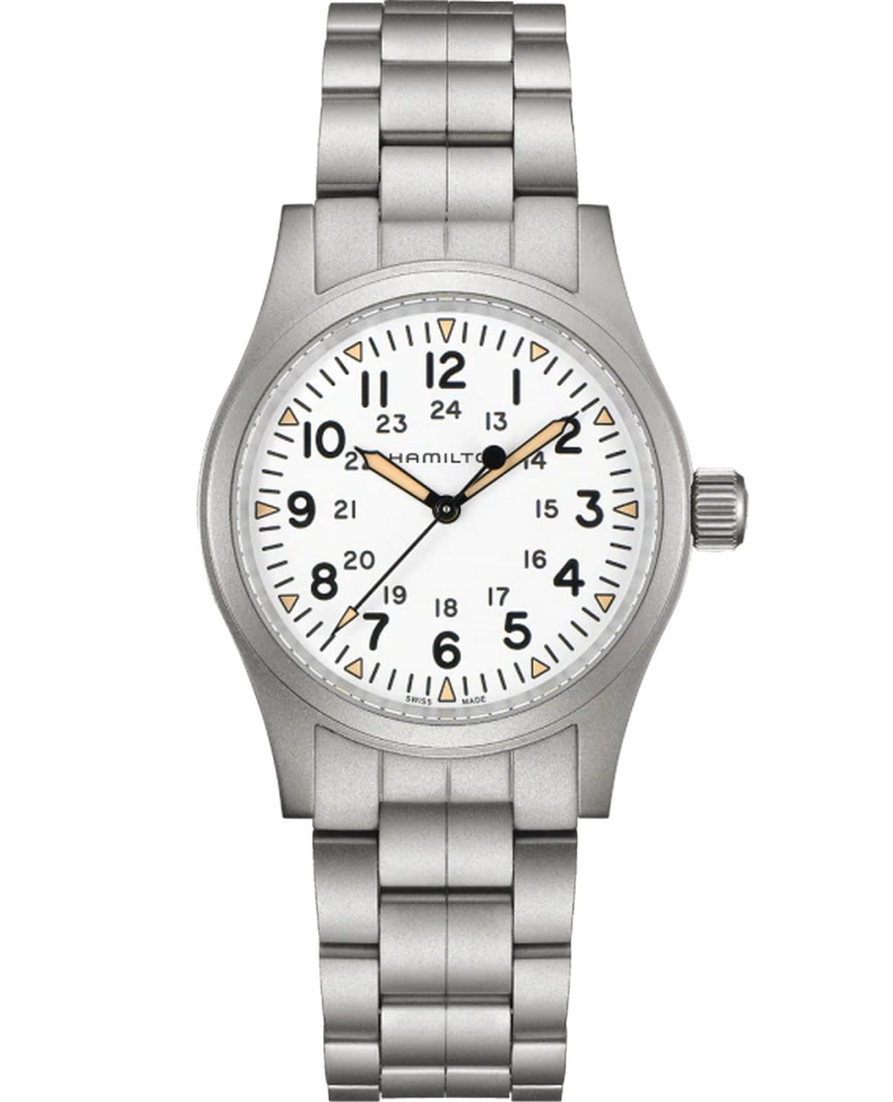 Hamilton Hamilton Khaki Field Mechanical H69439111  H69439111 механические мужские часы белый циферблат, браслет нержавеющая сталь — вид спереди