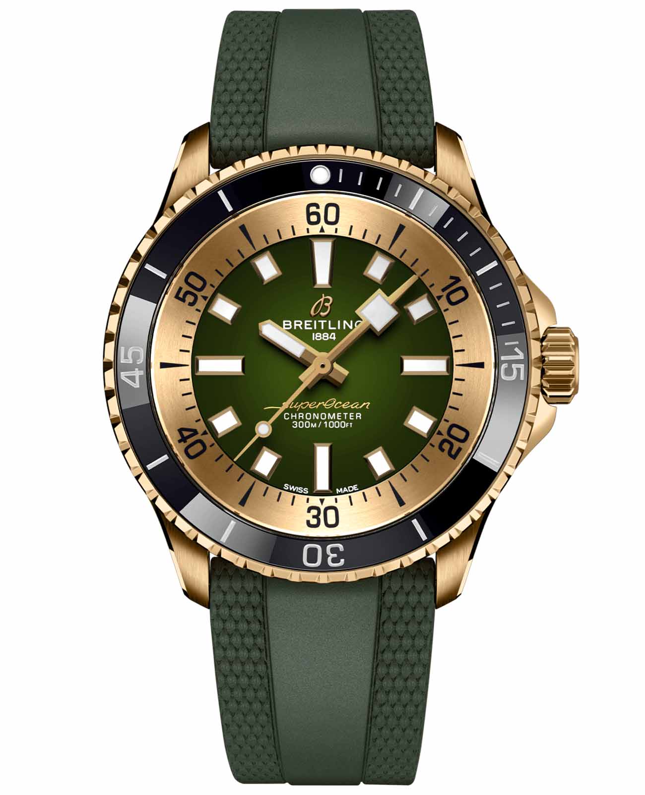 Breitling Breitling Superocean Automatic 42 N17375201L1S1  N17375201L1S1 механические мужские часы зеленый циферблат, браслет каучук — вид спереди