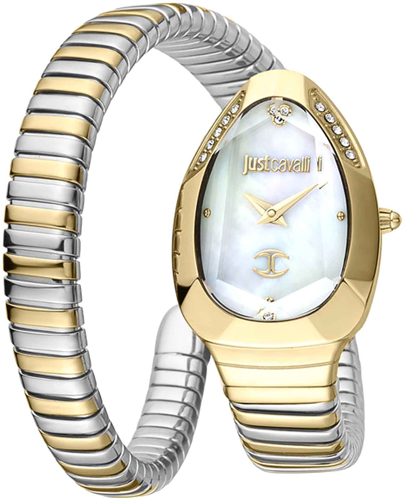 Just Cavalli Just Cavalli Serpente Metallica JC1L208M0065  JC1L208M0065 кварцевые женские часы перламутровый циферблат, браслет нержавеющая сталь с pvd-покрытием — вид спереди