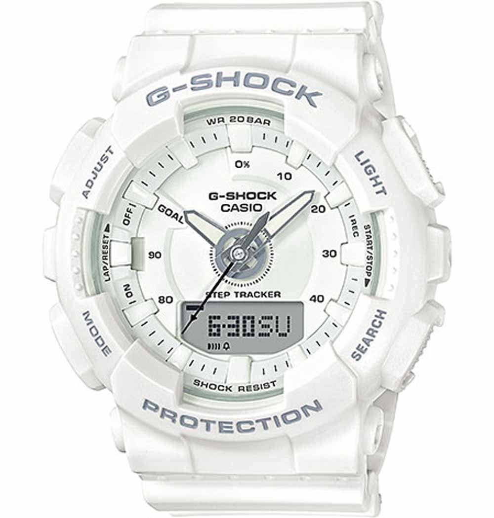 Casio Casio G-Shock GMA-S130-7A  GMA-S130-7A электронные женские часы белый циферблат, браслет пластик — вид спереди