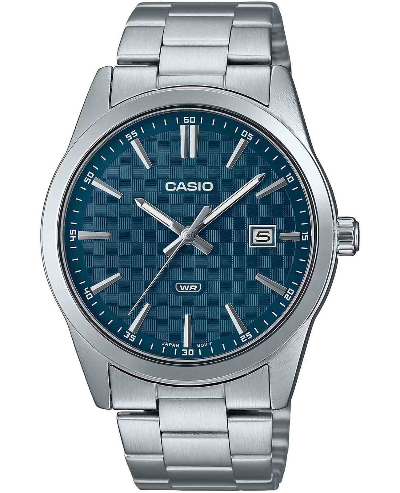 Casio Casio Collection MTP-VD03D-2A2UDF (MTP-VD03D-2A2)  MTP-VD03D-2A2 кварцевые мужские часы синий циферблат, браслет нержавеющая сталь — вид спереди