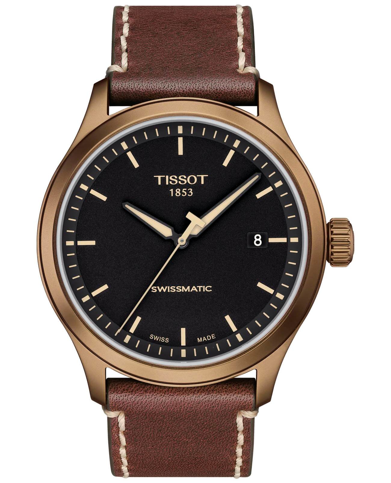 Tissot Tissot Gent XL Swissmatic T116.407.36.051.00 Gent XL T1164073605100 механические мужские часы черный циферблат, браслет кожаный — вид спереди