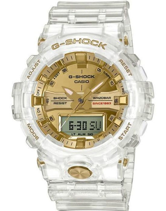 Casio Casio G-Shock GA-835E-7AR GA GA-835E-7AR электронные мужские часы золотой циферблат, браслет пластик — вид спереди