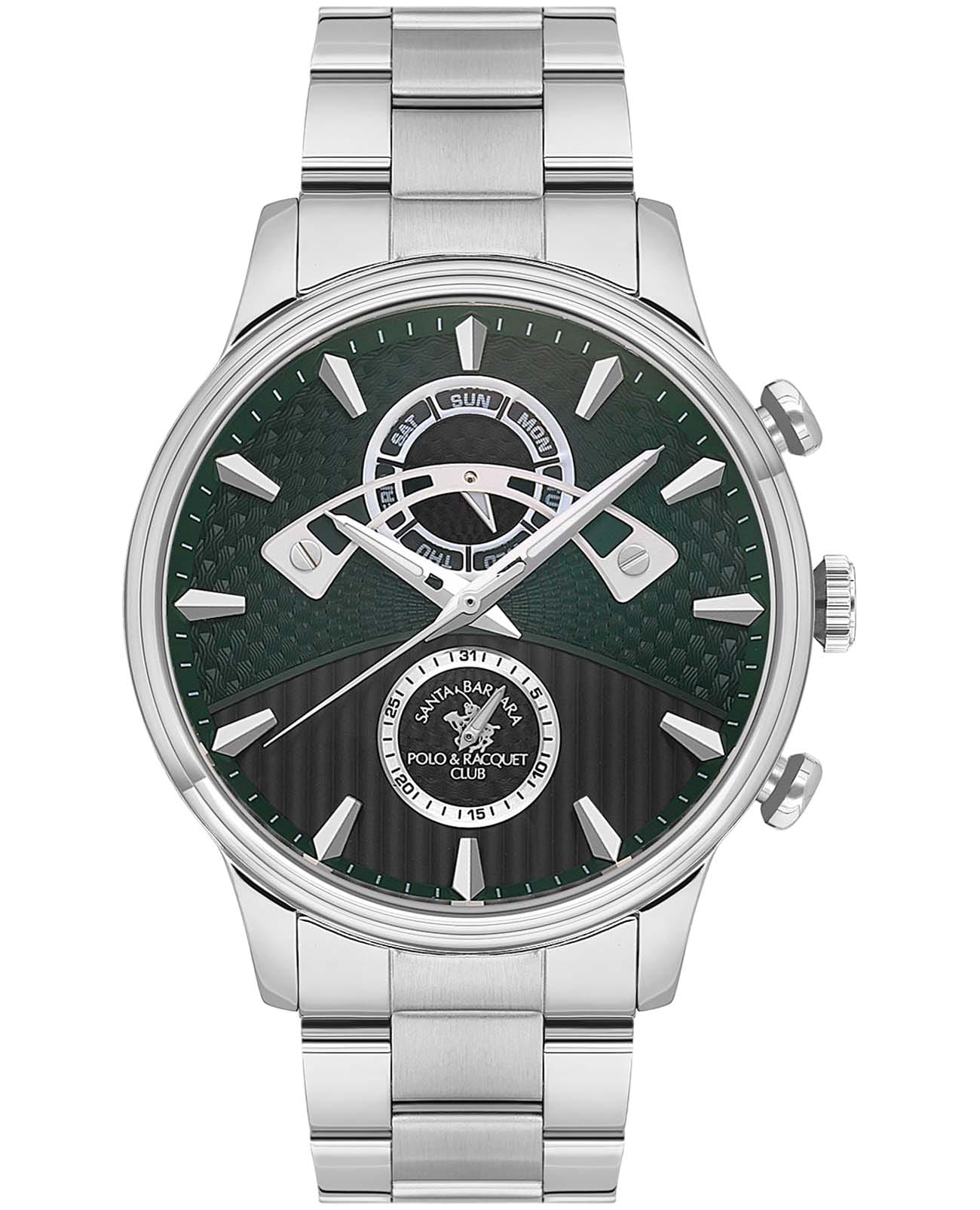Santa Barbara Polo & Racquet Club Santa Barbara Polo & Racquet Club Legend SB.1.10592-3  SB.1.10592-3 кварцевые мужские часы зеленый циферблат, браслет нержавеющая сталь — вид спереди