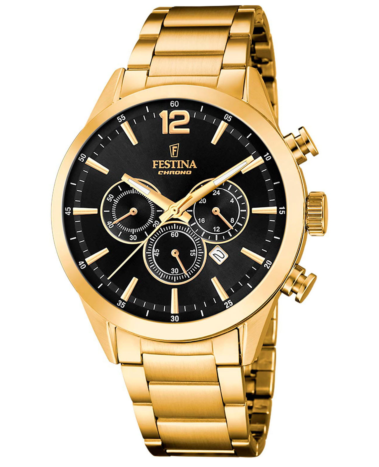 Festina Festina Timeless Chrono F20633/3  F20633/3 кварцевые мужские часы черный циферблат, браслет сталь c pvd покрытием — вид спереди