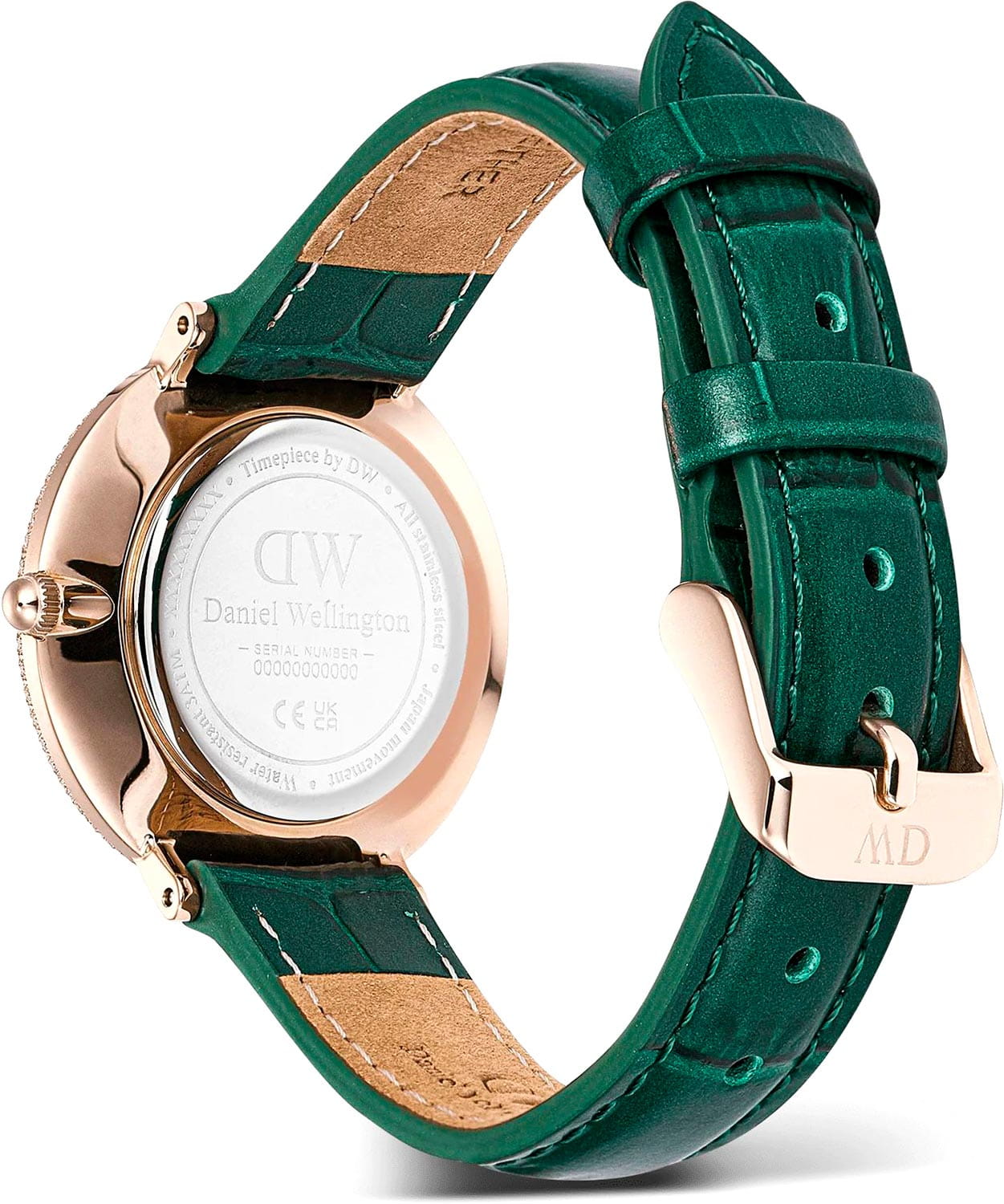 Daniel Wellington Daniel Wellington Crystalline Bezel Green Croc Rose Gold DW00100826,  швеция женские часы на браслете кожаный боковой вид