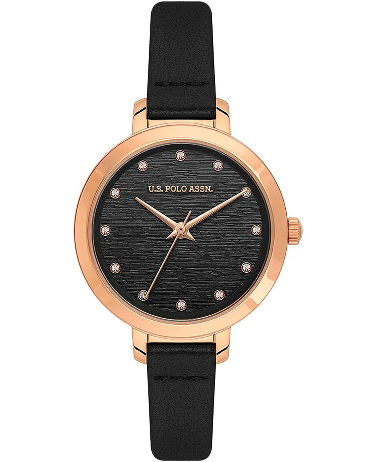 U.S. Polo Assn. U.S. Polo Assn. Stile USPA2092-05  USPA2092-05 кварцевые женские часы черный циферблат, браслет кожаный — вид спереди