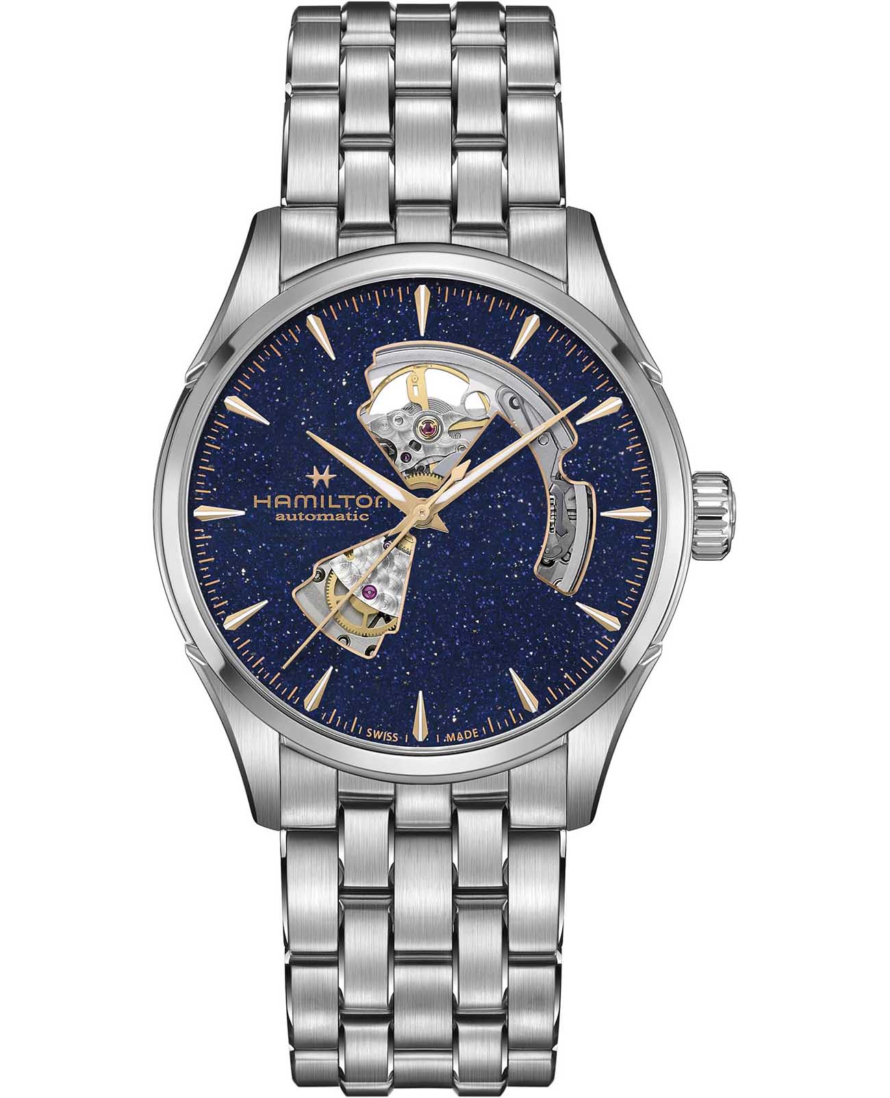 Hamilton Hamilton Jazzmaster Open Heart Auto H32705140  H32705140 механические мужские часы зеленый циферблат, браслет нержавеющая сталь — вид спереди