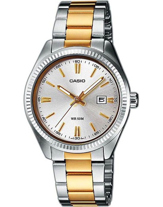 Casio Casio Collection LTP-1302PSG-7A  LTP-1302PSG-7A кварцевые женские часы серебристый циферблат, браслет сталь с ip покрытием — вид спереди