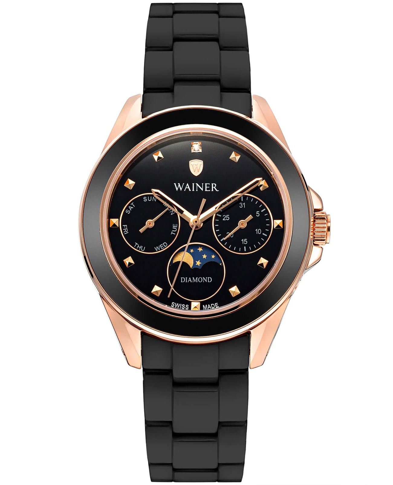 Wainer Wainer Diamond WA.18040-E  WA.18040-E кварцевые женские часы черный циферблат, браслет нержавеющая сталь с pvd-покрытием — вид спереди