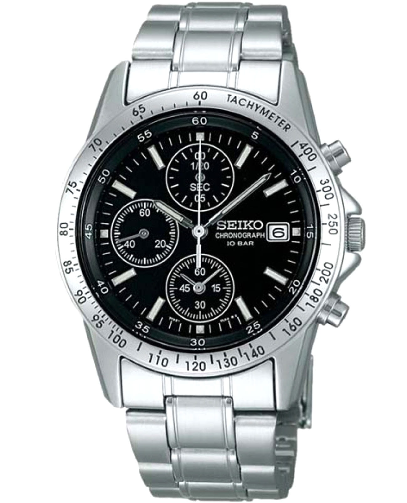 Seiko Seiko Spirit Chronograph SBTQ041  SBTQ041 кварцевые мужские часы черный циферблат, браслет нержавеющая сталь — вид спереди