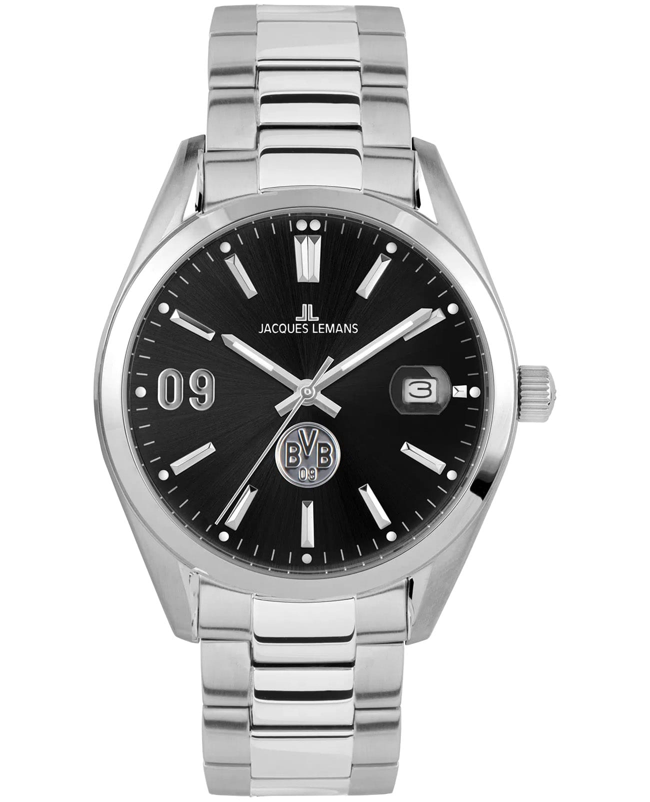 Jacques Lemans Jacques Lemans Borussia Dortmund BVB-01  BVB-01 кварцевые мужские часы черный циферблат, браслет нержавеющая сталь — вид спереди