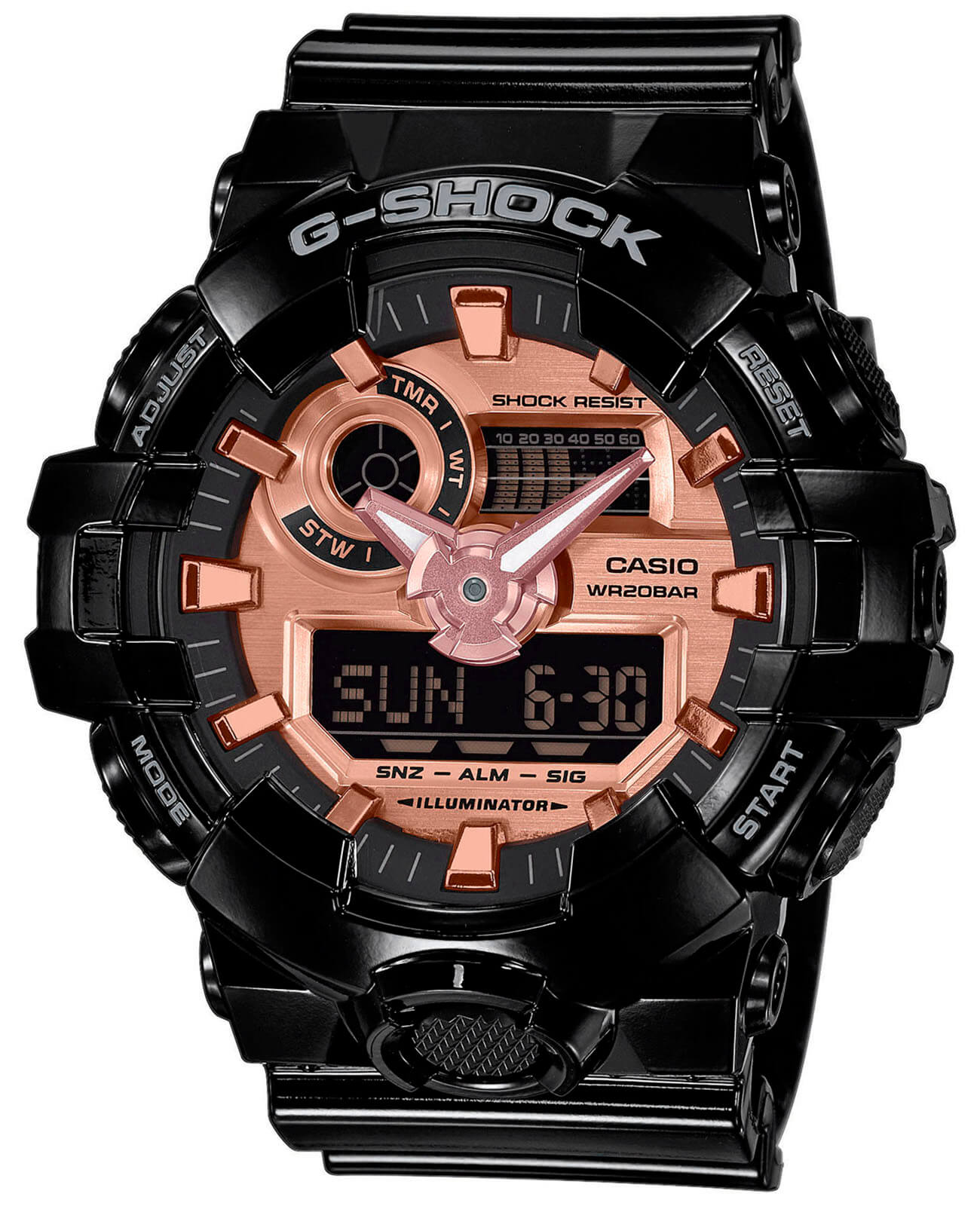 Casio Casio G-Shock GA-700MMC-1A GA-700 GA-700MMC-1A электронные мужские часы золотой циферблат, браслет полимер — вид спереди