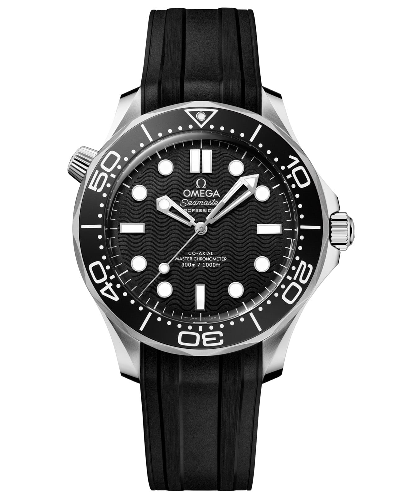 Omega Omega Seamaster Diver 300M 210.32.42.20.01.003 Diver 300m 21032422001003 механические мужские часы черный циферблат, браслет каучук — вид спереди
