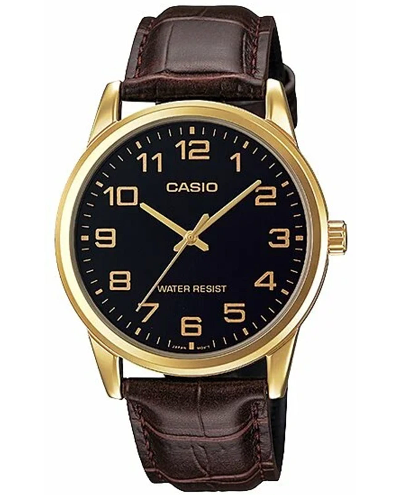 Casio Casio Collection MTP-V001GL-1BUDF (MTP-V001GL-1B)  MTP-V001GL-1B кварцевые мужские часы черный циферблат, браслет кожаный — вид спереди