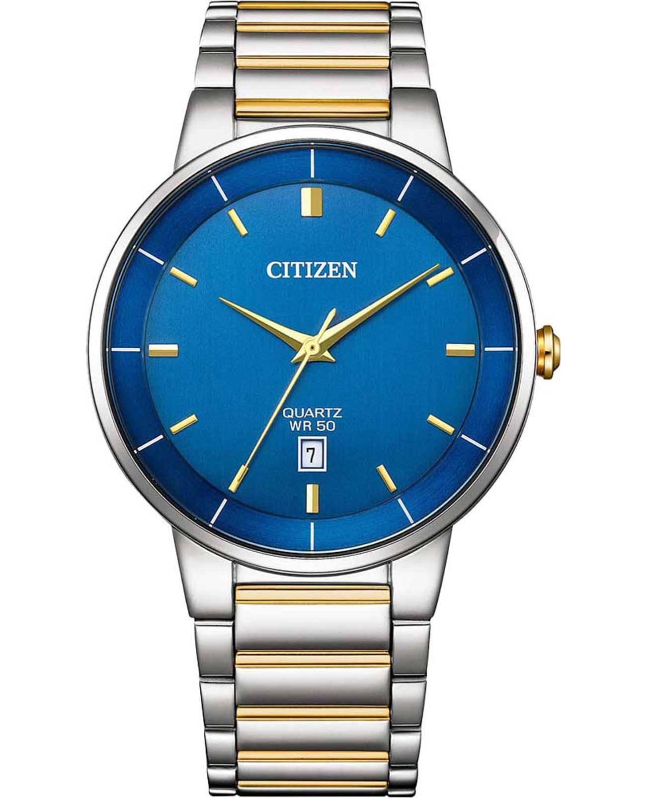 Citizen Citizen Classic BI5124-50L  BI5124-50L кварцевые мужские часы синий циферблат, браслет нержавеющая сталь с ip-покрытием — вид спереди