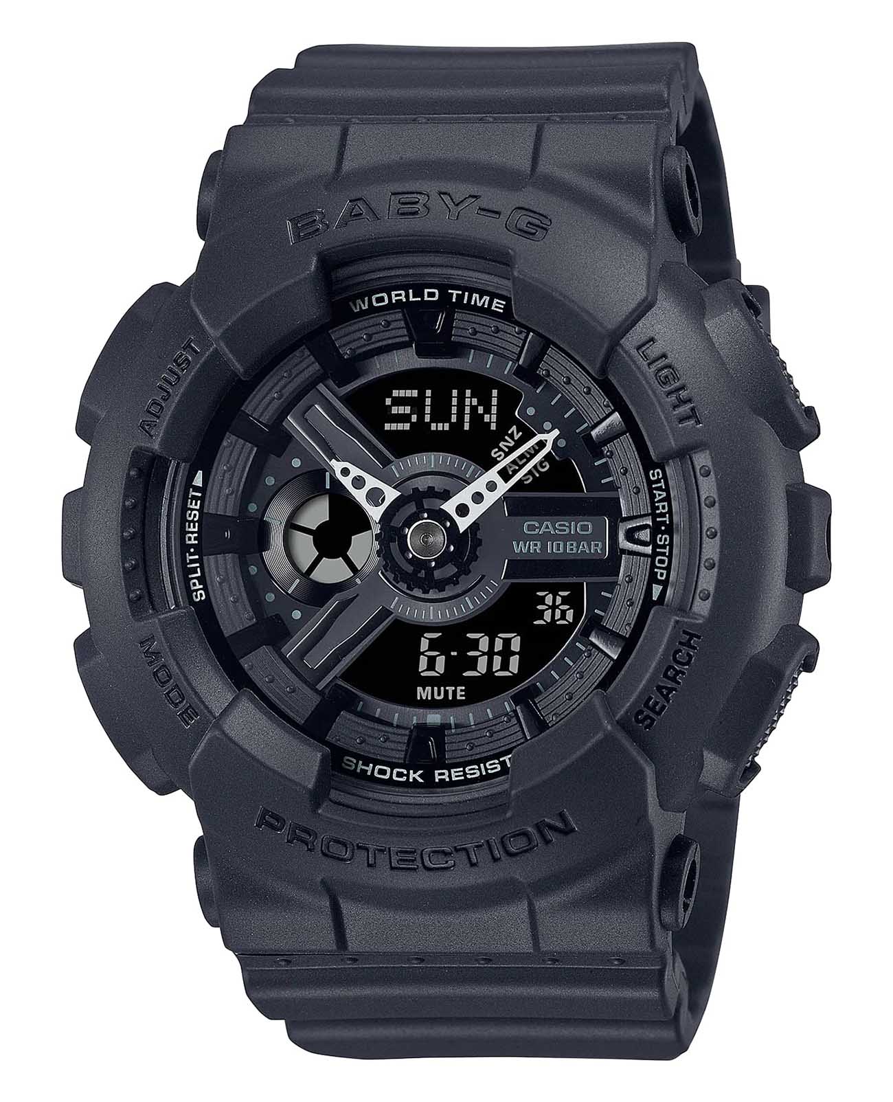 Casio Casio Baby-G BA-110XBC-1ADR (BA-110XBC-1A)  BA-110XBC-1A кварцевые женские часы черный циферблат, браслет полимер — вид спереди