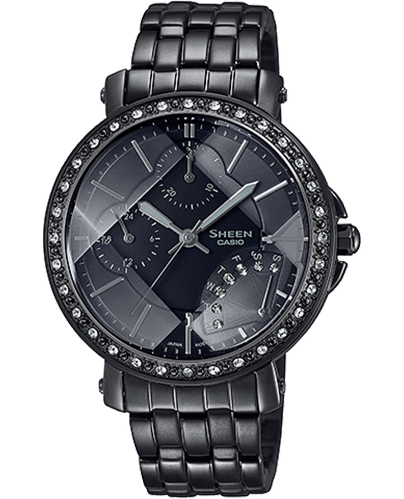 Casio Casio Sheen SHN-3011BB-1ADF  SHN-3011BB-1ADF кварцевые женские часы черный циферблат, браслет нержавеющая сталь с ip-покрытием — вид спереди