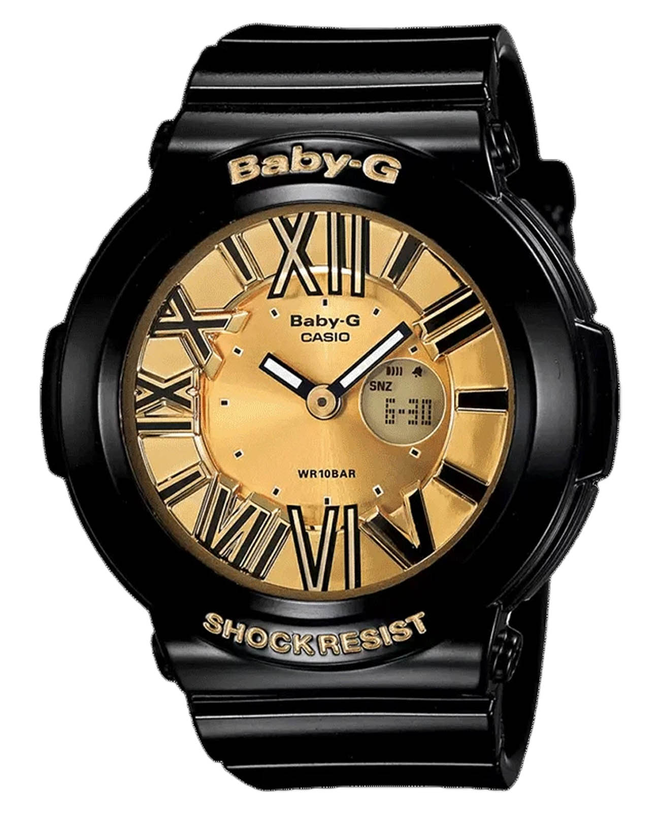 Casio Casio Baby-G BGA-160-1BDR  BGA-160-1BDR кварцевые женские часы золотой циферблат, браслет пластик — вид спереди