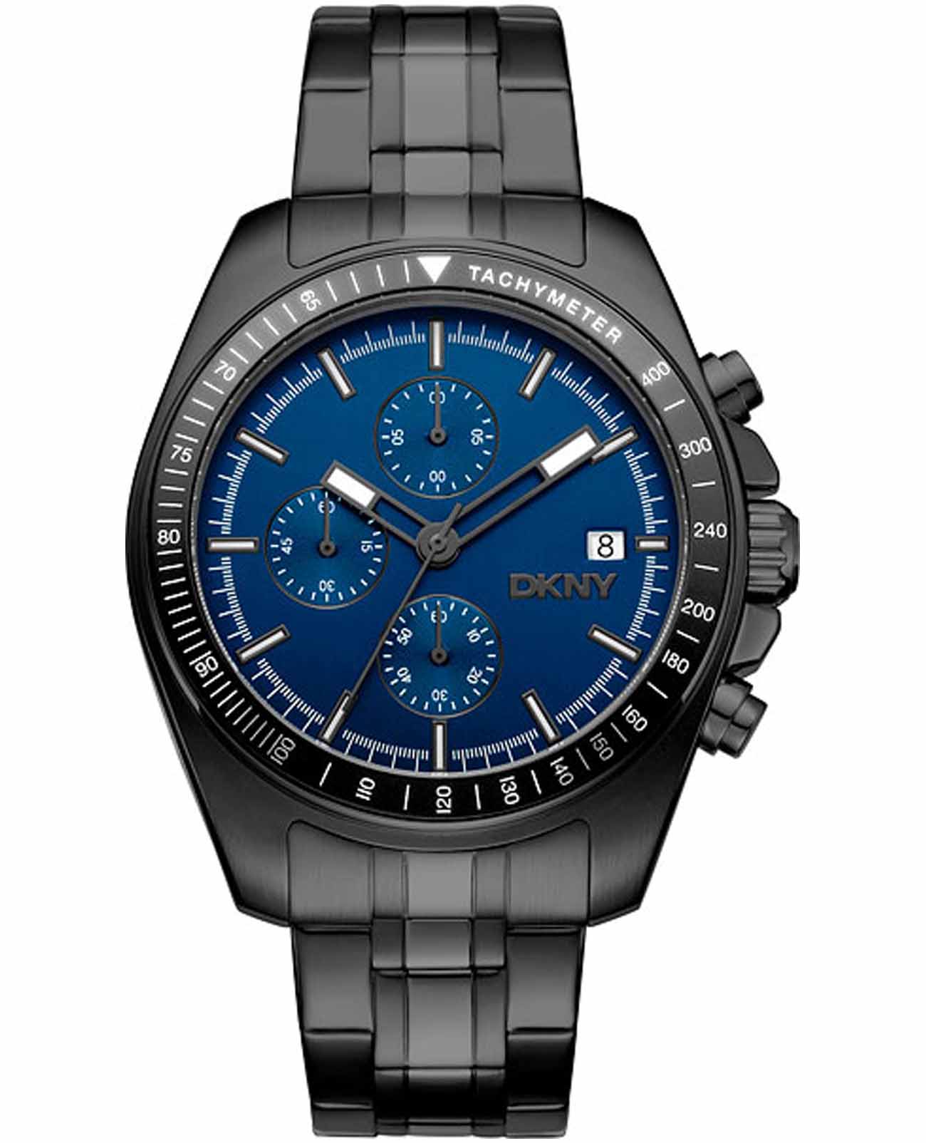 DKNY DKNY Central Park Chrono DK1G049M0075  DK1G049M0075 кварцевые мужские часы синий циферблат, браслет нержавеющая сталь с ip-покрытием — вид спереди